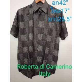 เสื้อเชิ้ตแขนสั้นแบรนด์ Roberta di Camerino ลายกราฟิกเทาดำส่งต่อ