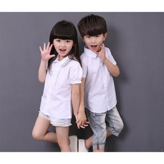 เสื้อเชิ๊ตเด็ก  แขนสั้น   [แถมโบว์หูกระต่าย ฟรี!] เสื้อเด็ก เชิ๊ตเด็กใน