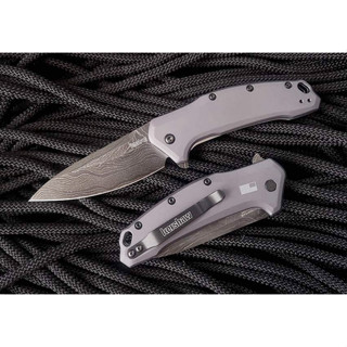 มีดพับ Kershaw Link Assisted Flipper Knife Damascus Blade, Gray Aluminum Handles (1776GRYDAM)