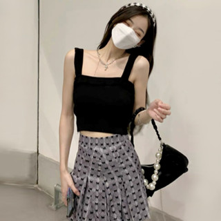 BX1 สินค้าใหม่  เสื้อไหมพรม เสื้อกล้ามเอวลอย สีดำ สไตล์เกาหลี เนื้อผ้าดี ใส่สบาย พร้อมส่ง มีเก็บปลายทาง