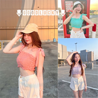 🌷GoodLucky🌷 (ลาซานญ่า) เกาะอกไปทะเล เกาะอกสม็อค เสื้อครอปเกาะอก เสื้อไปทะเล