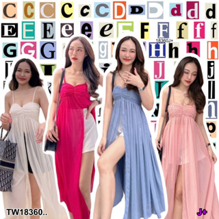 TW18360 Set 2 ชิ้น เสื้อสายเดี่ยวผ่าหน้า ตัวยาว + กางเกงขาสั้น