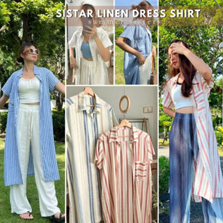 Sistar linen dress shirt - เสื้อเชิ้ตยาวผ้าลินินคอตตอน มีกระเป๋าด้านหน้า ใส่เป็นเดรสหรือเสื้อคลุมก็ได้