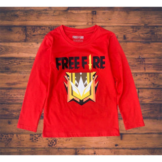 เสื้อยืดเด็กชาย แขนยาว สกรีนลาย FREE FIRE ผ้าคอลตอล