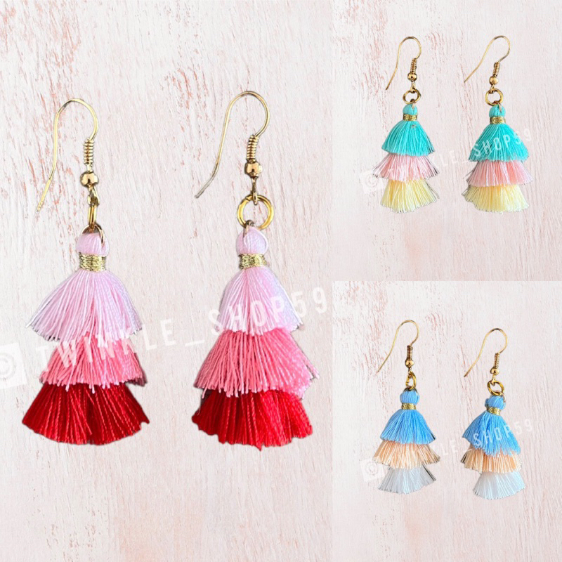 [ส่งฟรี] ต่างหู พู่ไล่สีน่ารักมากกก