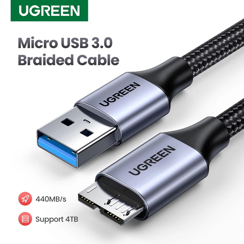Ugreen (US130/US374) USB 3.0 Micro USB Cable 5V 2.1A Fast Charging Data Phone Cables,Hard Disk,Camera(PVC/Braided)