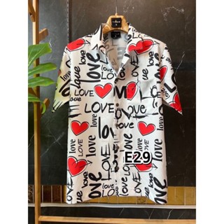 เสื้อฮาวาย เสื้อคู่รัก เสื้อลายI Love U ผ้าไหมอิตาลี