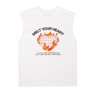 เสื้อแขนกุดพิมพ์ลาย MELT YOUR HEART สีขาว