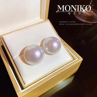 MONIKO ต่างหูเงิน S925 เข็มมุก ขนาดใหญ่ สไตล์เกาหลี เรโทร สําหรับผู้หญิง
