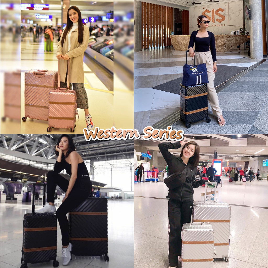 กระเป๋าเดินทาง รุ่น WESTERN อลูมิเนียมเฟรม ดีไซน์หนังคาด