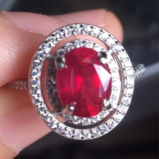 แหวนเงินแท้ประดับพลอยทับทิมสีชมพูเข้ม เพชรcz ไซส์ 6 หรือ 52 Heated Pinkish Red Ruby  Ring 925 Sterling Silver Sz 6