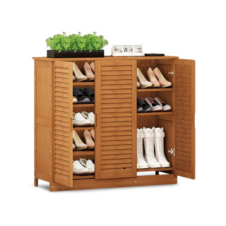 ตู้รองเท้าไม้ ความจุขนาดใหญ่  ทนทาน ทำจากไม้ไผ่แท้   ตู้เก็บรองเท้า shoe cabinet Simpletch