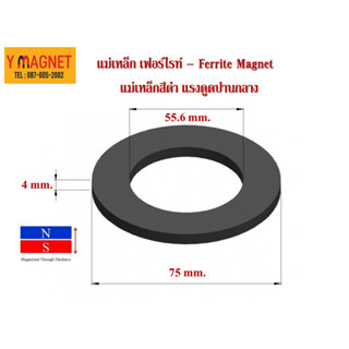 แม่เหล็กวงแหวนสีดำ Ferrite 75x55.6x4 มิล