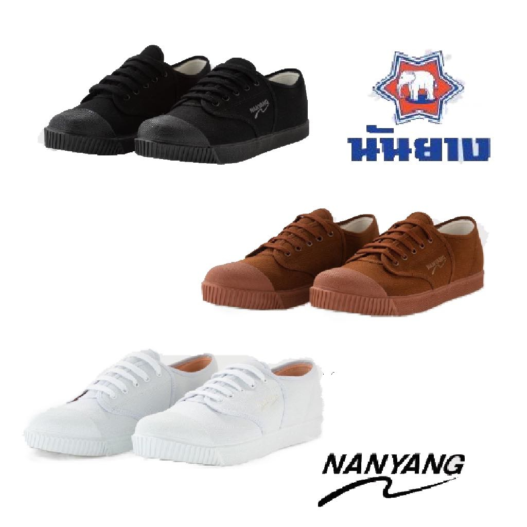 รองเท้าผ้าใบนักเรียน นันยาง Nanyang 205s สีดำ/ขาว/น้ำตาล ไซส์ 31-46