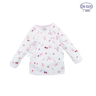 De bon  By Enfant เสื้อป้ายผูกแขนยาว  สีชมพู พิมพ์ลายน้องหมี ปาร์ตี้ ไซส์ 70 เหมาะสำหรับเด็ก 3-6 เดือน