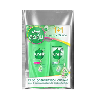 (แพ็คคู่สุดคุ้ม 1+1) ซันซิล แชมพู 325 มล.+ ครีมนวดผม ขวดปั๊ม ขนาด 300 มล. SUNSILK SHAMPOO + CONDITIONER PUMP BOTTLE