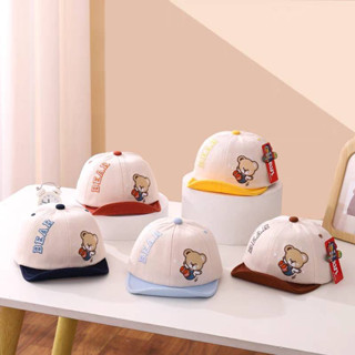 [พร้อมส่ง] หมวกเด็ก 4เดือน - 2ปี รอบหัว:46-48 cm. หมวกแก๊ปเด็ก (Cap) สีทูโทน ปักลายการ์ตูนหมี 🧸 หมวกแฟชั่นเด็ก