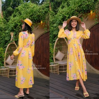 DYMAXI2002 เดรสลายดอก กระดุมหน้า