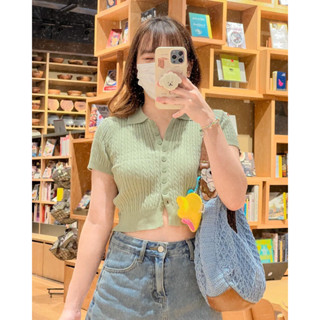 (พร้อมส่ง) Cactus crop top เสื้อเชิ้ตครอป เสื้อครอป