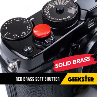 ปุ่ม Soft Shutter แบบเว้า สีแดง สด ขอบเรียบ ทองเหลือง แท้ ( Brass Soft Release Shutter Button / Concave / ปุ่มชัตเตอร์ )