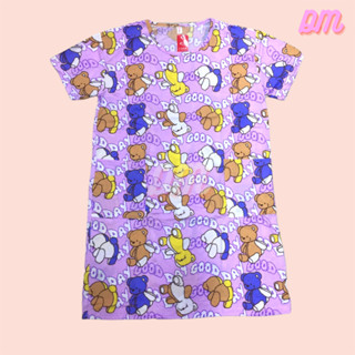(New!!)ชุดนอนกระโปรงยาว ผ้าคอตตอนสปัน Oversize คอกลม แขนสั้น  ลายการ์ตูนน่ารักๆ Set4