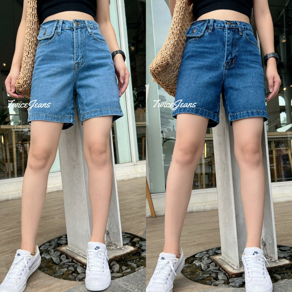 TwiceJeans กางเกงยีนส์ ทรงบอย เอวสูง ผู้หญิง ผ้าไม่ยืด สีอ่อน