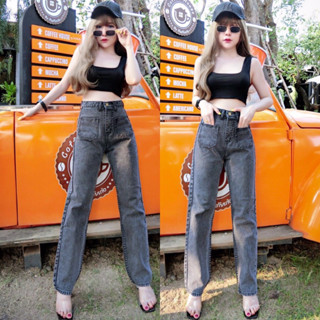 Cc jeans 085 กางเกงยีนส์ผู้หญิง ทรงกระบอก กระเป๋าหน้า กางเกงผู้หญิง