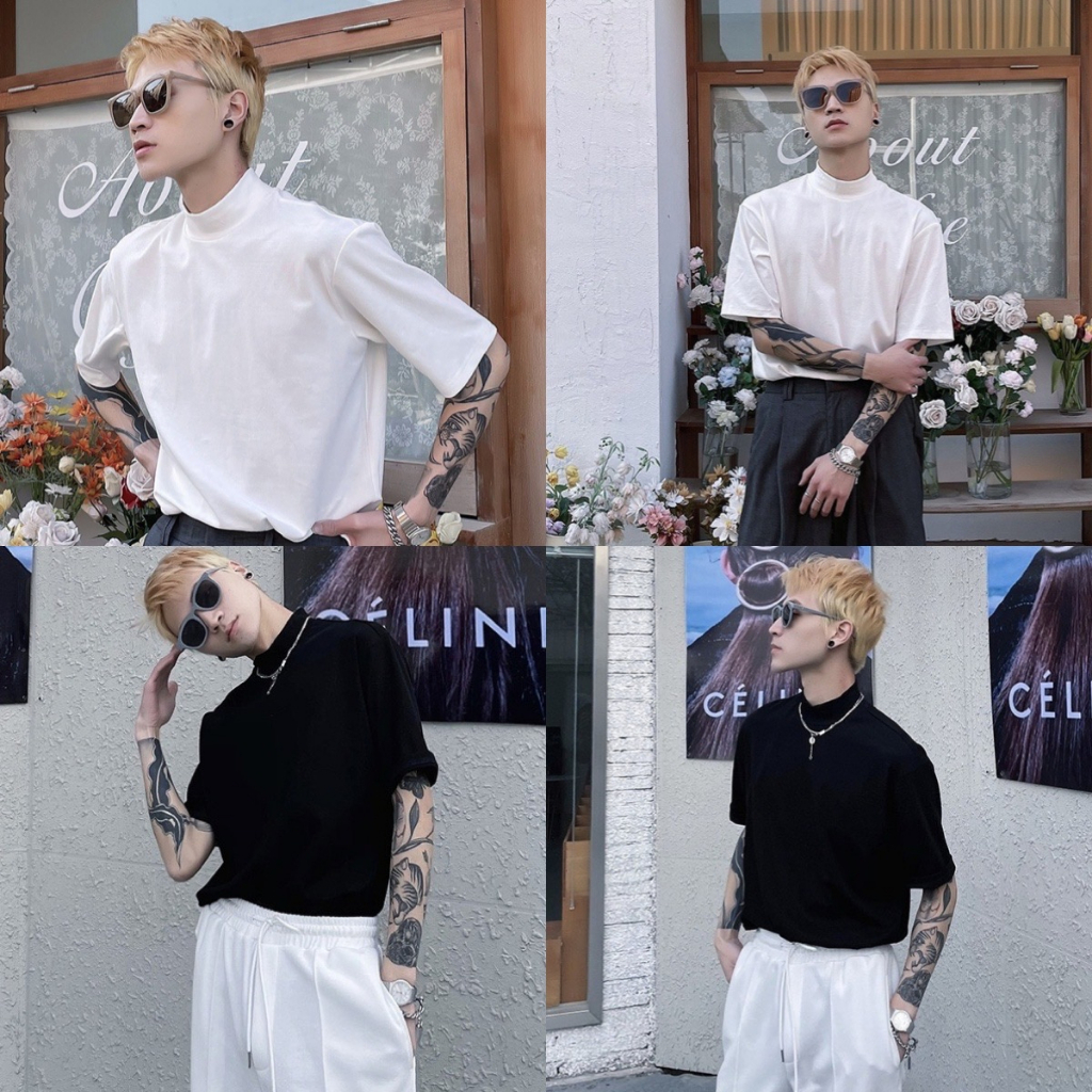 เสื้อยืด คอสูง (รุ่นสอง) แขนสั้นสีพื้น ผ้านิ่ม ใส่สบาย TT75