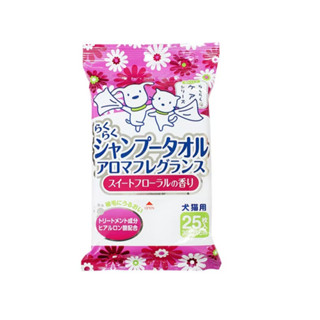 Rakuraku CS42 Wet wipe (SWEET FLORAL) 25 Sheet ผ้าเปียกเช็ดทำความสะอาดผสมแชมพู สำหรับสัตว์เลี้ยง กลิ่นสวีท ฟลอรัล