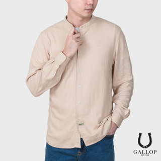 GALLOP : เสื้อเชิ้ตคอจีนแขนยาว ผ้าลินิน (Long Sleeve Round-Neck Chinese Style) รุ่น GW9025 สี Cream