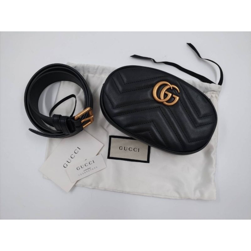 ❌sold❌Gucci Black Matelasse GG Matmont Belt Bag Size:65 แท้สภาพ99.99%