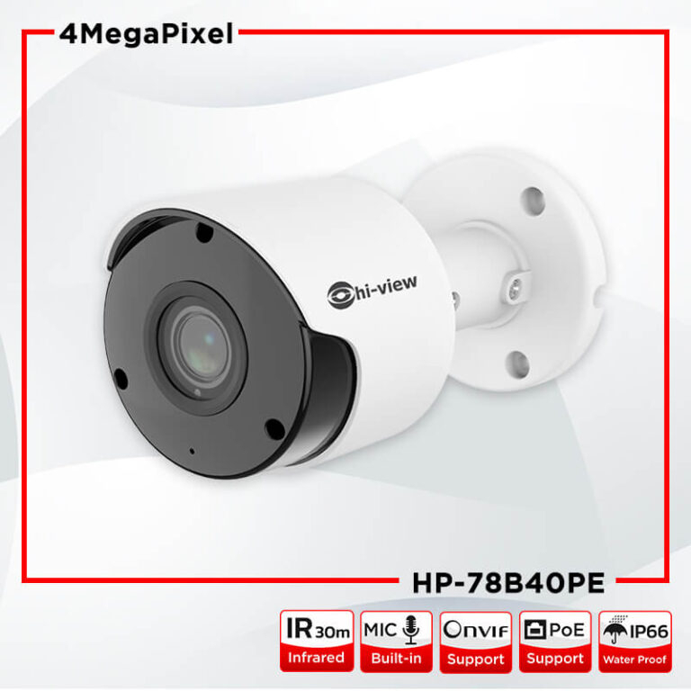Hi-view HP-78B40PE 4MP. Bullet IP Camera คมชัด 4 ล้านพิกเซล ควาามจำสูงสุด 256GB