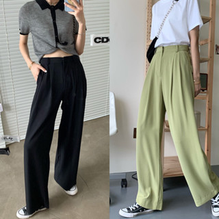 (กรอกโค้ดWYYXZWลด65฿)FIRSTJULY - Luna pant กางเกงขายาวสีเขียวเกาหลีเกาใจ