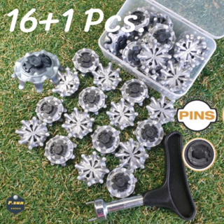 ปุ่มรองเท้ากอล์ฟ 16 pcs. + ตัวไข Spikes golf cleats Pins performance  insert system+ wrench tool remove spikes .(gray)