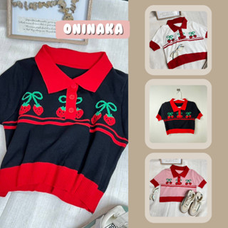 Oninaka เสื้อครอปลายเชอรี่ ครอปตรงเอวนสีสันสดใส  เสื้อแฟชั่นผญ 3143-1#