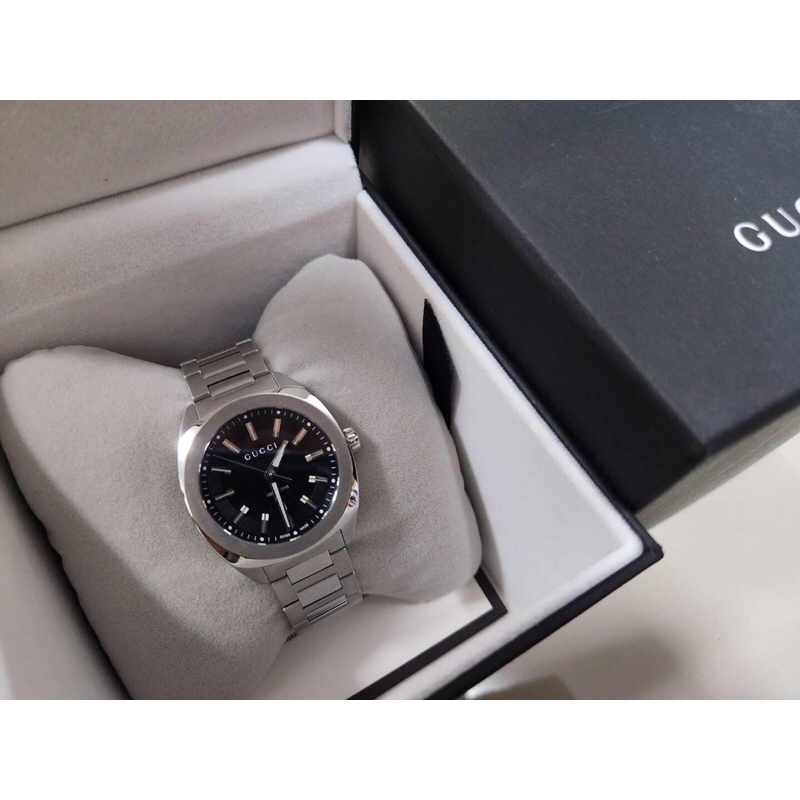 🦋สินค้าพร้อมส่ง🦋   New🤍Gucci GG2570 Black Dial Men's Watch YA142401  ปัด​ 37​ มม​ หน้าดำ​ ใส่ได้ทั้ง