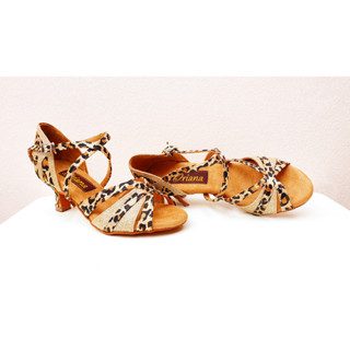 รองเท้าลีลาศ และ Salsa Dance Shoes Oriana OR-L75 ผ้าซาตินลายเสือ ส้นสูง 2 นิ้ว