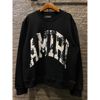 AMIRI BLACK COLLEGIATE LOGO PRINT COTTON T-SHIRT เสื้อสเวตเตอร์กันหนาวแขนยาว แบรนด์เอมิริ