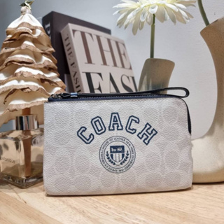 COACH CB855 CORNER ZIP WRISTLET IN SIGNATURE CANVAS WITH VARSITY MOTIF