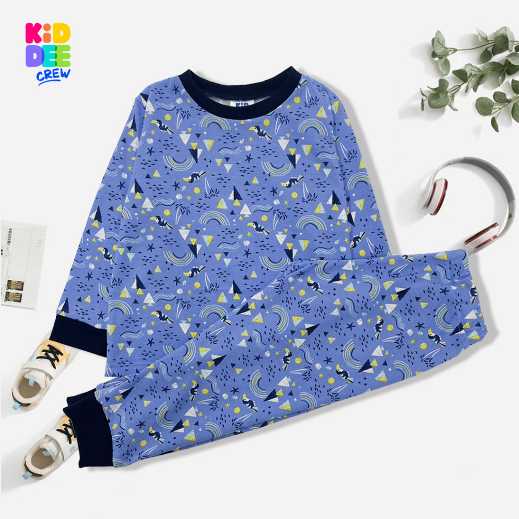 KiddeeCrew ชุดนอนเด็กสีฟ้าลายนกทะเล เหมาะสำหรับอายุ 1-12 ปี