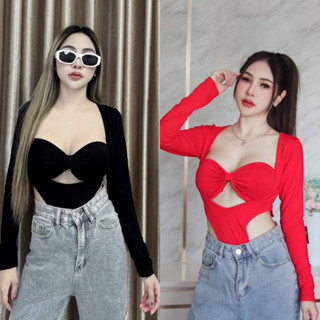 บอดี้สูท2ชิ้น แขนยาว เว้าใต้อก เซ็กซี่มากแม่ สายฝอ สายตี้คือต้องมี