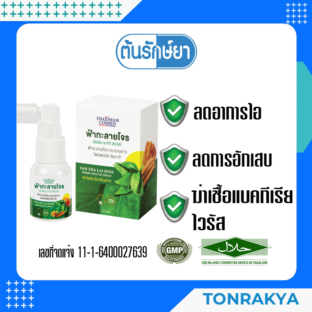(โปรโมชั่น) ไทยธรรม สเปรย์พ่นคอ ฟ้าทะลายโจร โพรโพลิส ระงับกลิ่นปาก บรรเทาอากการระคายคอ Mouth Spray ตัวช่วยยุคโควิด