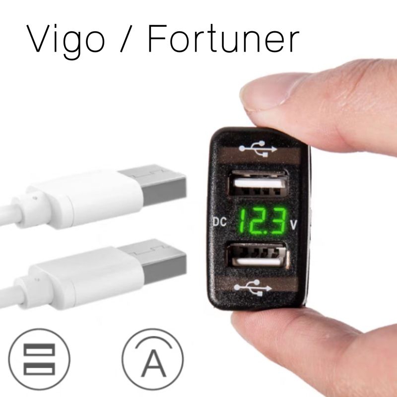 Dual USB Charger 4.2A พอร์ตชาร์จพร้อมโวลต์มิเgตอร์ DC 12v 24v สำหรับ โตโยต้า วีโก้ ฟอร์จูนเนอร์ toyota vigo / fortuner