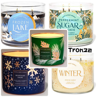 เทียนหอม 3 ไส้  Bath &amp; Body Works peppermintsugar cookle,frozen lake,Winter,midnight snow,evergreen,3 Wick Candle