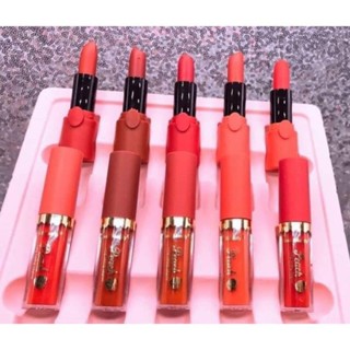 Kiss beauty 2 in 1 peach 5 pcs lipstick and 5 pcs lip gloss set