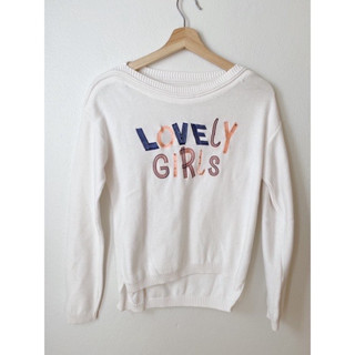 เสื้อกันหนาว เสื้อไหมพรม เสื้อสเวตเตอร์ แขนยาว สีขาว Lovely Girl สวยน่ารักมากค่ะ  Size M-L