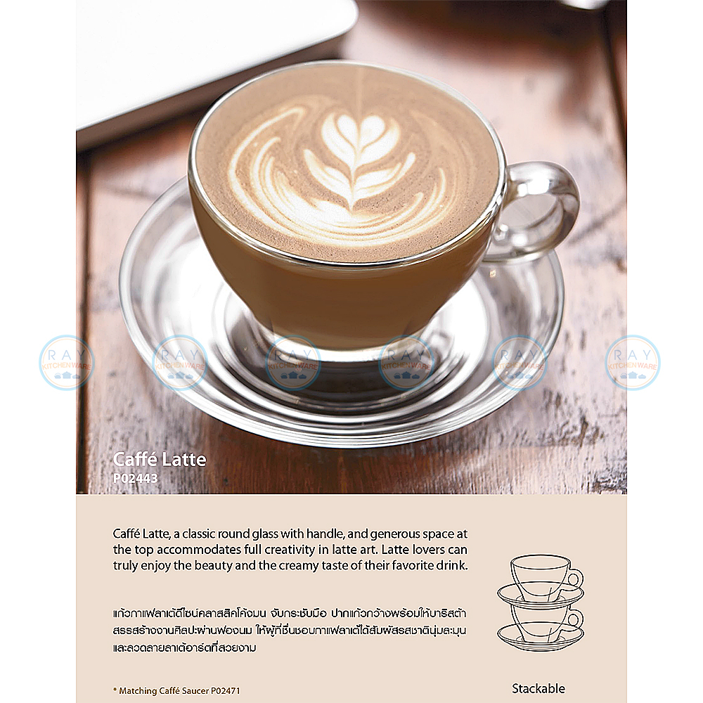 [มีตัวเลือก] Ocean แก้วกาแฟ/จานรอง 260 ml (6ใบ) Caffe Latte Cup P02443/P02471 โอเชียน แก้วชา แก้วลาเต้