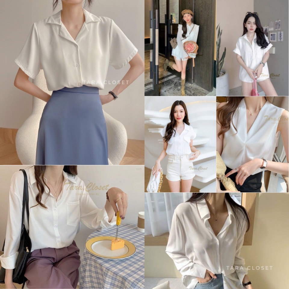 MIX002 TARA White เสื้อสีขาว เชิ้ต ครอป สำหรับใส่ในเทศกาลต่างๆ ใส่เที่ยว ใส่ทำงาน