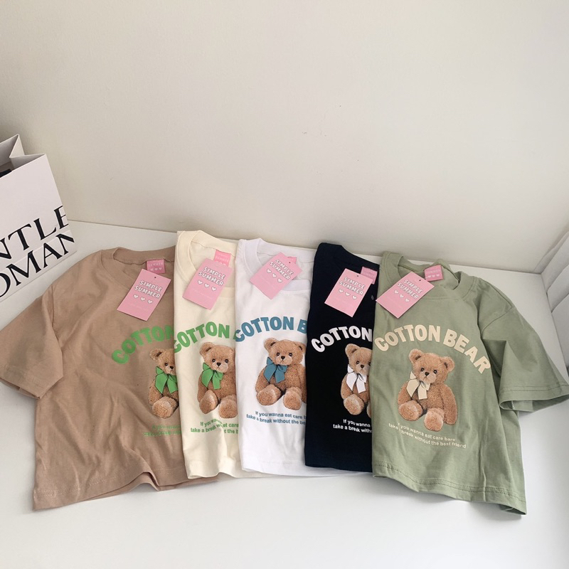 Sugarbeetshop | S171 CROP COTTON BEAR เสื้อยืด เสื้อครอปทรงพอดีตัว เสื้อผ้า cotton
