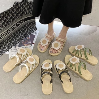 🍓EnJoy🍓 พร้อมส่ง (LT-DM-1) รองเท้าแตะลายดอกไม้ ใส่ได้สองแบบ สวม/รัดส้น เก๋มากแม่